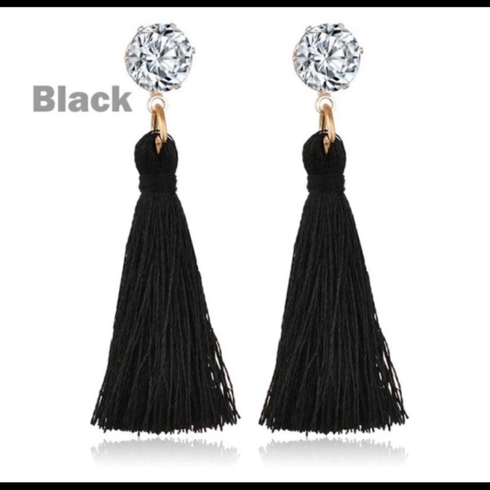 NEW Black Tassel dangle drop Earrings, black tassel earrings, stocking stuffer